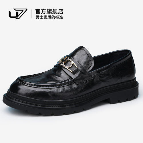 u7品牌男鞋一脚蹬英伦纯牛皮皮鞋