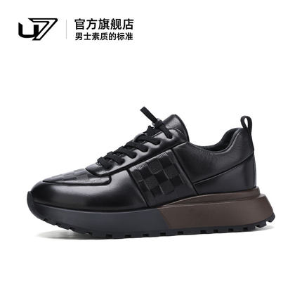 U7男鞋冬季潮鞋2025新款真皮厚底增高休闲运动鞋男士头层牛皮鞋子
