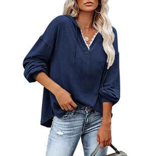 Lace Sweater Casual Sleeve Ladies Long Hooded Neck