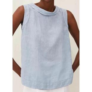 Ladies Linen Cotton Sleeveless Color Solid Lapel