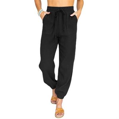 tie casual pants leg color waist loose points Womens solid