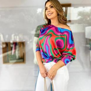 long top contrast womens Geometric shirt sleeve color