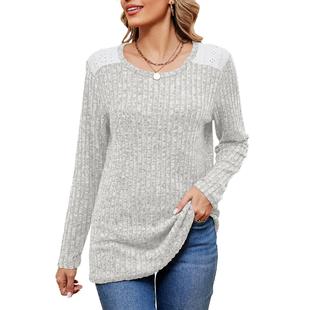 Contrast Color Brushed shirt Long Stitching Top Round
