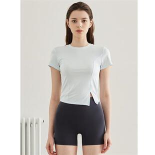 bottom wear short slit hem shirt Yoga sleeved slim with