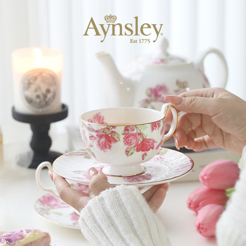 英国Aynsley安斯丽红玫瑰咖啡杯套装欧式精致骨瓷下午茶茶具礼盒