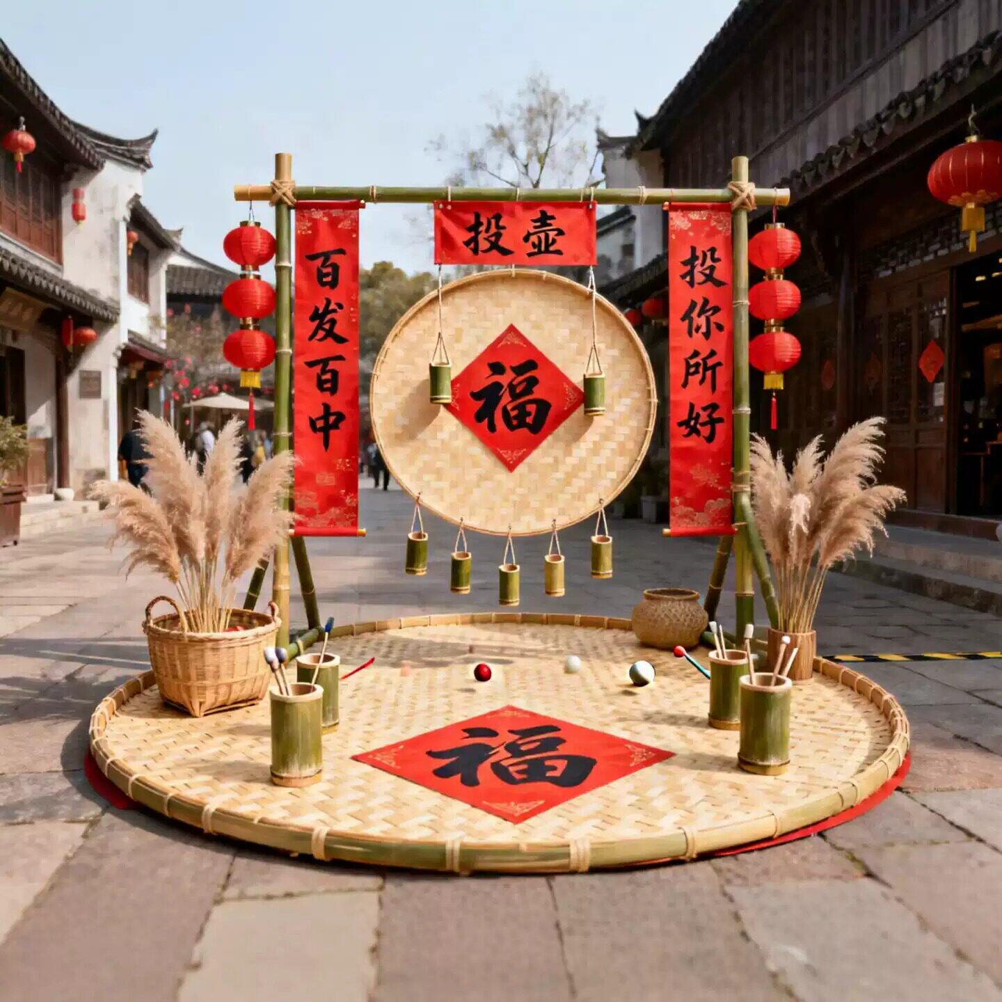 国风美陈竹架子投壶架游戏道具传统娱乐游园会活动布置竹子投壶架