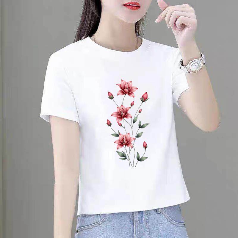 洋气女韩版外穿短袖夏季新款休闲薄款印花ins圆领白色女款时尚T恤