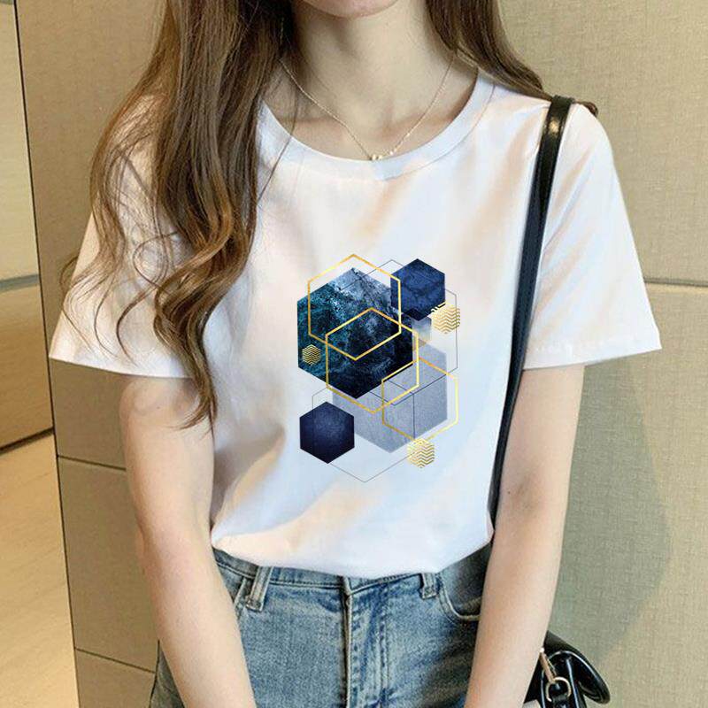抽象几何休闲风印花夏季薄款透气流行上衣女短袖时尚学生青年T恤