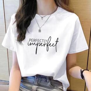 新款 印花ins洋气女圆领时尚 短袖 薄款 T恤 休闲韩版 字母年轻外穿夏季