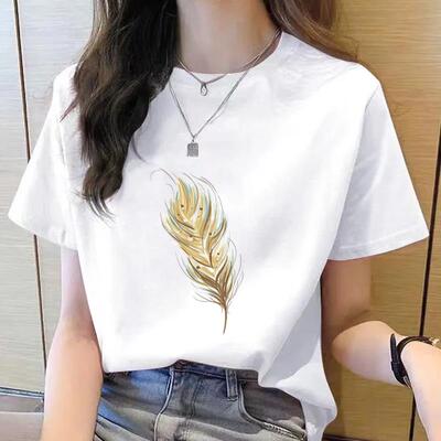 休闲印花网红爆款新款羽毛显瘦气质夏季短袖ins洋气女上衣时尚T恤