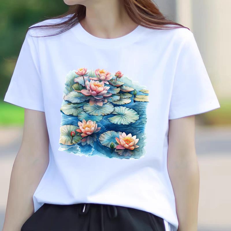 网红爆款女士时尚通勤休闲印花ins韩版圆领打底衫外穿气质短袖T恤