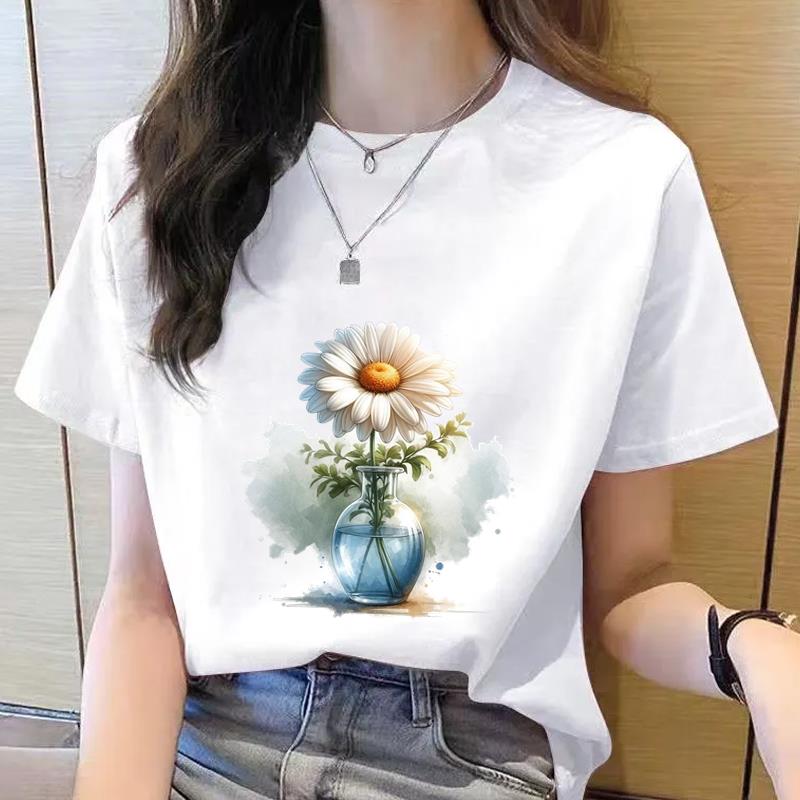 洋气女韩版外穿夏季新款短袖休闲薄款印花ins上衣显瘦圆领时尚T恤