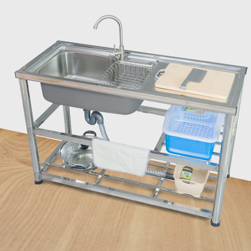盆菜碗单台池简带家厨304水易厚槽用槽工支手房锈大钢平不架水洗g