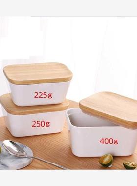 Portable Butter Box Dish With Wood Lid Holder Storage