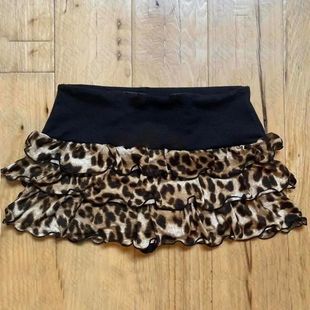 Y2K Short Skirts Women Leopard Print Graphic Punk HipHop Vin