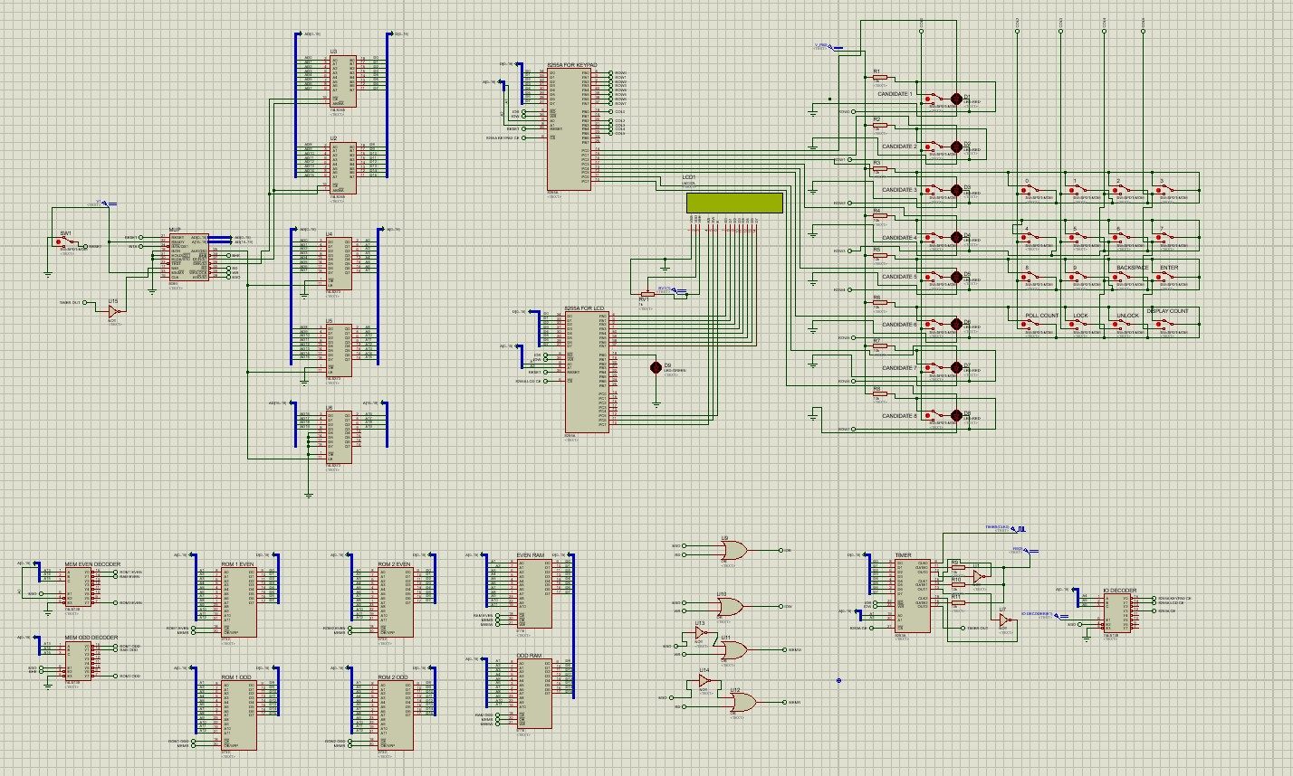 基于8086的八路电子投票机仿真设计  proteus仿真