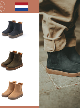 荷兰DONSJE儿童靴子男童短靴女童切尔西靴皮靴秋冬季童靴马丁靴