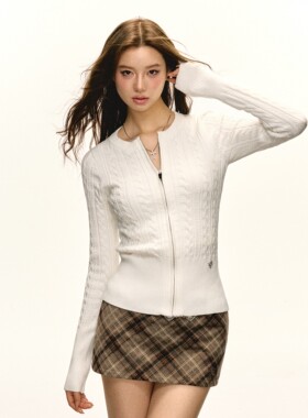 【Coco喜欢】Ariseism 圆领绞花开衫毛衣外套女修身显瘦内搭上衣