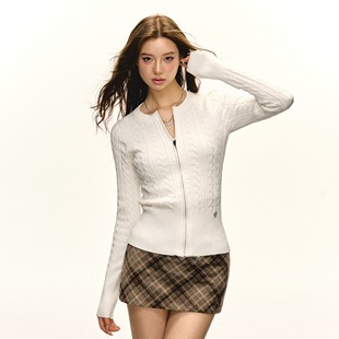 【Coco喜欢】Ariseism 圆领绞花开衫毛衣外套女修身显瘦内搭上衣