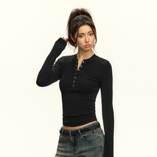 Coco喜欢 长袖 Ariseism 亨利领白色修身 T恤上衣内搭打底衫 美式