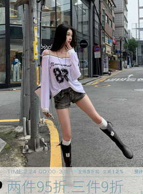 MMMOUND 复古灰黑色牛仔短裤女春季新款百搭