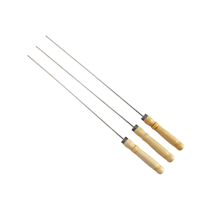 御质304不锈钢黄木柄圆钢签加厚烧烤钢签 烧烤针 BBQ烧烤签子