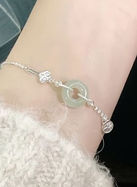 小红书福牌手链女生新中式和田玉平安扣碎银手饰送女友闺蜜礼物