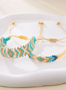 欧美波西米亚民族风Miyuki米珠手工编织串珠女手链几何手串