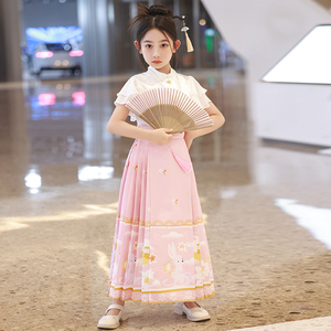 马面裙女大童夏天古装汉服2024新款中国风唐装女孩夏季半身裙套装