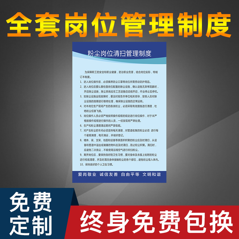粉尘岗位清扫管理制度规章工厂车间仓库标识牌操作