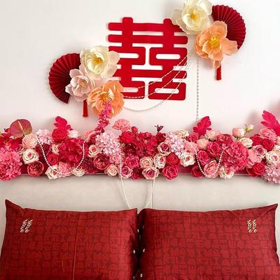 婚礼布置新房卧室新房DIY床头花玫红色仿真假干花艺摆件背景装饰