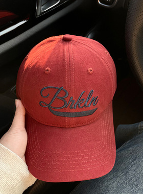 2025新款字母刺绣红色棒球帽子女宽帽檐大头围显脸小鸭舌帽百搭潮