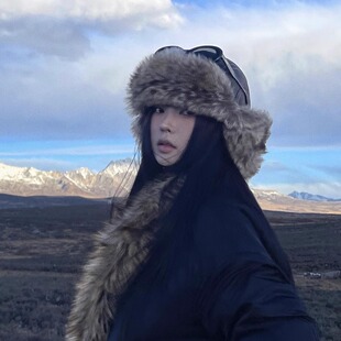 川西旅游雷峰帽子女秋冬季东北旅游穿搭骑车加厚毛绒护耳防寒帽子