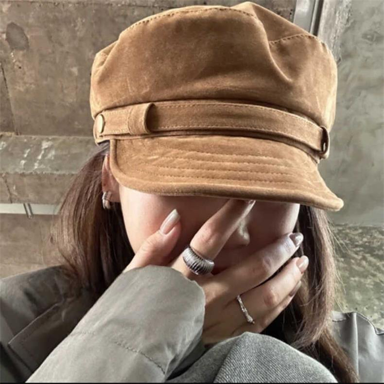 麂皮绒贝雷帽子女秋冬季复古英伦风高级感八角帽显脸小报童画家帽