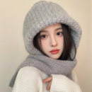 加厚毛线帽子围巾一体女冬季 护耳骑行巴拉克拉法帽雷锋帽保暖防寒