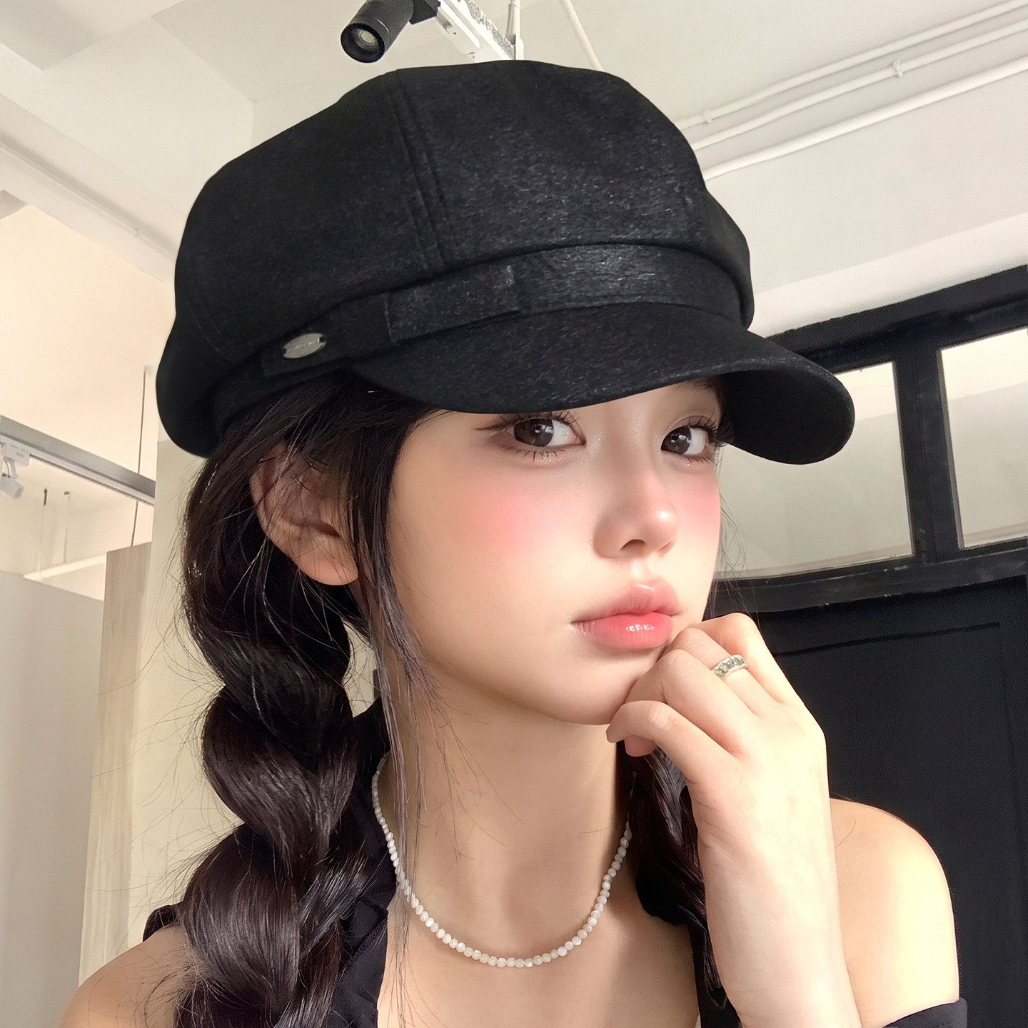 氛围感美拉德~棕色麂皮绒贝雷帽女秋冬复古英伦风八角帽画家帽子