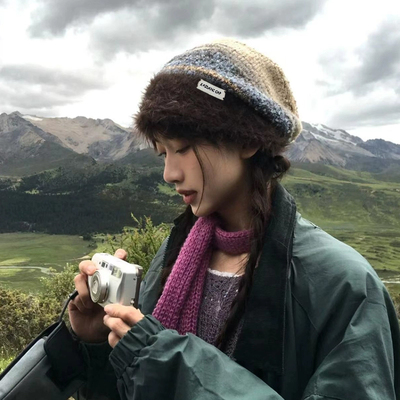 川西新疆旅游穿搭毛线帽女美拉德堆堆帽氛围感包头帽子针织冷帽潮