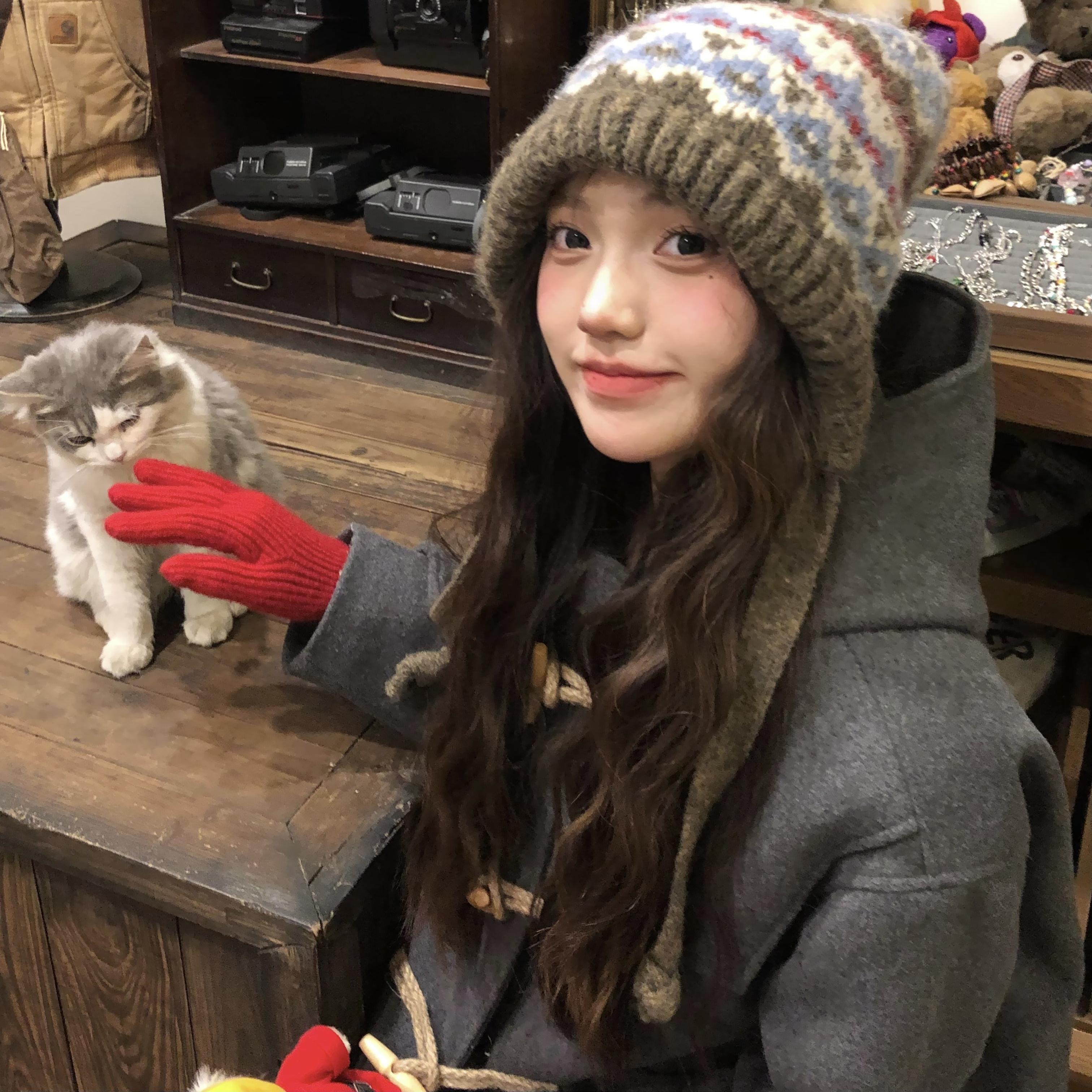 费尔岛风复古针织帽子巴拉克拉法