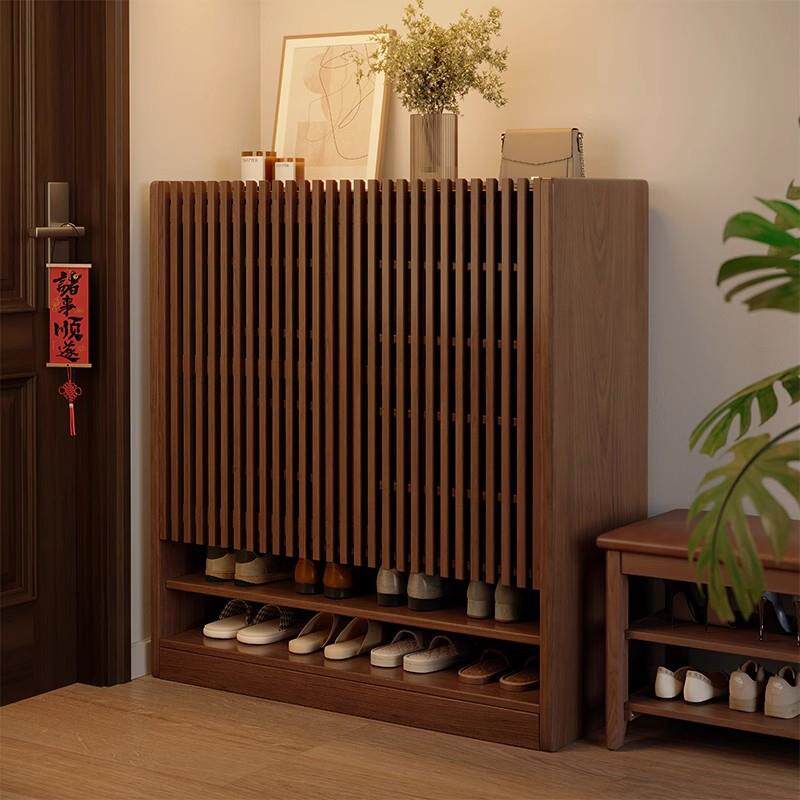 实木鞋柜家用门口入户收纳柜一体靠墙室内大容量多层楼道外电梯口