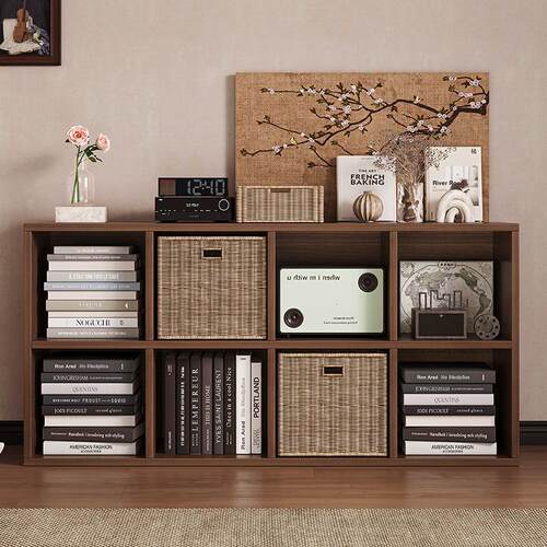 书架落地置物架简易书柜家用格子柜八格柜客厅矮柜子储物柜收纳柜