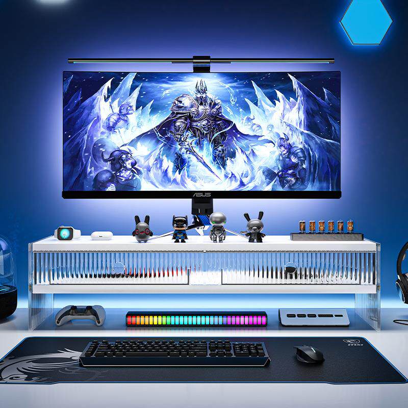 电竞电脑架亚克力桌面置物架抽屉收纳架办公桌显示器支架底座