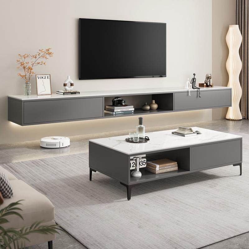 岩板电视柜茶几组合轻奢简约现代客厅家用卧室小户型悬空电视机柜