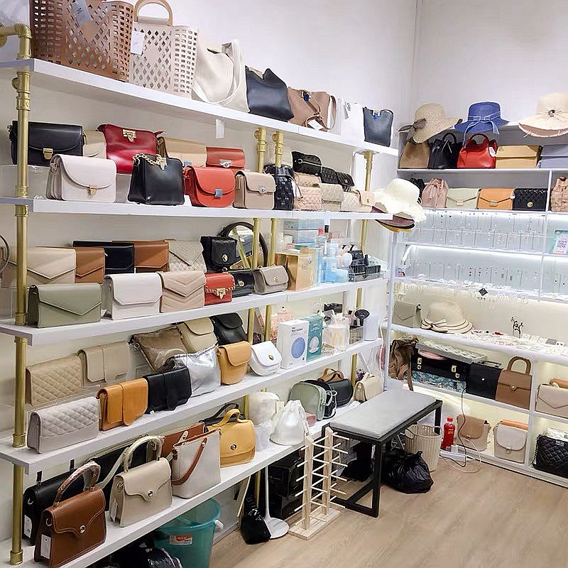 鞋店鞋架展示架上墙多层置物架包架陈列货架金色鞋柜落地女鞋展柜