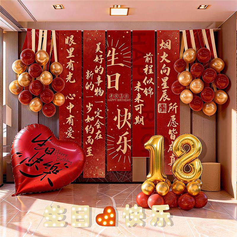 生日布置场景装饰18岁男孩挂布女孩派对横幅条幅背景布室内成人礼图片