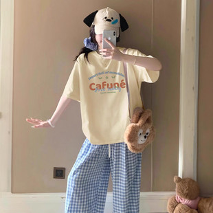 爆款 女2026新款 T恤夏宽松韩系温柔风上衣 T恤纯棉半袖 米白色短袖