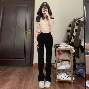 裤 黑色高腰直筒牛仔裤 小个子烟管堆堆窄版 修身 子 女2025年春夏新款
