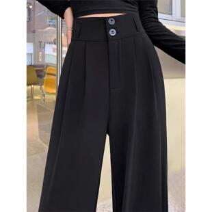 阔腿裤 高级感垂感黑色直筒裤 女2025新款 小个子高腰窄版 子 秋季 西装