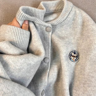 新款 春季 圆领毛衣外套高级感百搭上衣 女开衫 设计感小熊刺绣针织衫