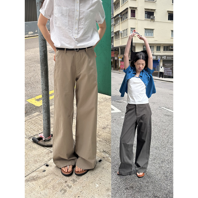 UNRETRO美式复古基础款直筒休闲裤女小个子宽松百搭阔腿伞兵裤
