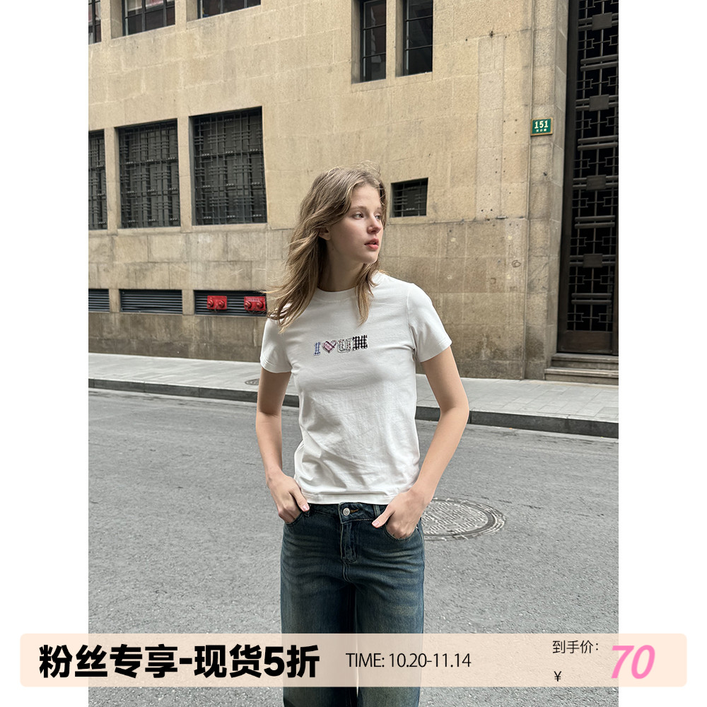 UNRETRO复古贴补绣正肩短袖T恤